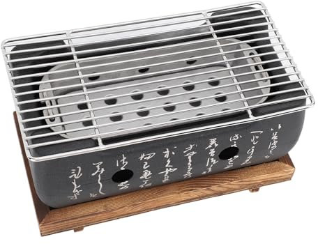 Barbecue de style japonais Grill de barbecue portable Chauffage rapide Calligraphie rectangulaire Grill au charbon d'aluminium Table japonaise Outils de barbecue à la maison (M)