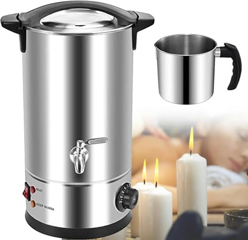 FKINGLRK Fundidor de Cera eléctrico para Hacer Velas, Olla Grande eléctrica para fundir Cera de Velas con Control de Temperatura y Pico vertedor para Uso Comercial o doméstico a pequeña Escala