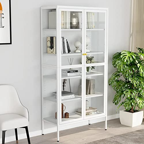 ShGaxin Vitrine blanche 90 x 40 x 180 cm en acier et verre trempé, vitrine, vitrine salon/cuisine, vitrine salon moderne-336080