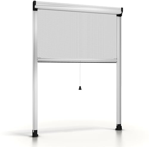 Esto, mosquitera enrollable para ventanas, recortable en altura y ancho, marco de aluminio, varios tamaños y colores, red anti-insectos para ventanas correderas y abatibles (blanco, 100 x 160 cm)