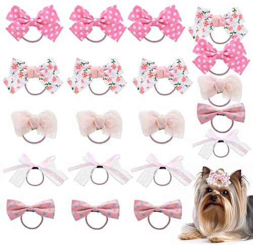 Lusofie 20 Stück Hundehaarschleifen Niedlich Kleine Hunde Haarschleifen Haarschmuck Hundehaare Bögen Zubehör Hundeschleife für Lange Haare Haustier Hunde mit Elastischem Kordel-Haar-Accessoire