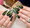 Faux Ongles Longue MouyouGlow,Stiletto Cat Eye Vert Foncé Magnetic Press on Nails avec Colle à Ongles,Green Phototherapy Fake Nails