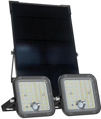 Pack de 2 projecteurs solaires LED IP44, détecteur de mouvement, 2x900 lumens, Blanc chaud