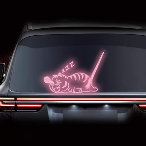 Leniutor Scheibenwischer-Aufkleber für Autos, reflektierendes Vinyl, niedliche schlafende Katze, winkender Schwanz, Scheibenwischer-Aufkleber für Autofenster, Loptop-Dekoration (Rosa)