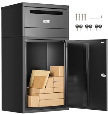 VEVOR Boîte à Colis 500x325x909 mm Boîte aux Lettres en Acier Galvanisé, Verrouillable à Clés, avec Conception Antivol, Résistante aux Intempéries, Dépôt Colis pour Extérieur, Maison, Bureau, Noir