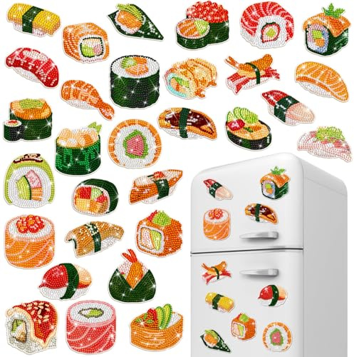 Copkim 30 Pcs Diamond Art Magnets Kits Diamond Painting for Fridge, Sushi