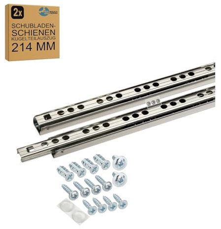 SOTOOLS Kugelauszug LUMERA 1 Paar – 214 mm Leichtgängiger Teilauszug mit 17 mm Höhe, Breite 9,8 mm – Schubladenauszug für Möbelbau