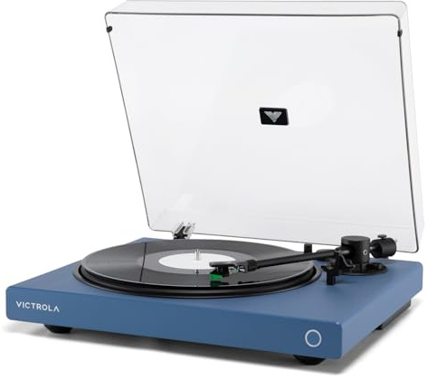 Victrola Wave – Bluetooth Turntable with Auracast – 2-Speed Vinyl Record Player, Audio Technica AT-VM95E Cartridge, Hi-Res aptX HD and Adaptive Bluetooth Streaming, Auracast Broadcast Audio (Blue)