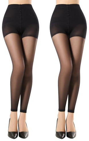 MANZI Collants transparents sans pieds avec contrôle du ventre, soutien léger, collant gainant le corps, Noir , XL