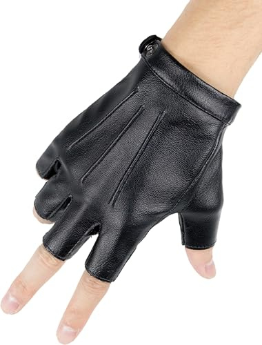 Philicoco PU Leder Fahrhandschuhe Halbfinger mit Touchscreen - Motorradhandschuhe Herren Damen, Atmungsaktiv für Fitnessstudio Radfahren Cosplay (Schwarz)