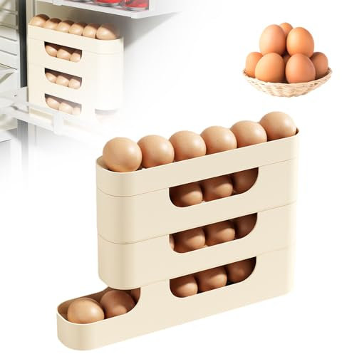 4 Schichten Eierbehälter für Kühlschrank, Kühlschrank Organizer Platzsparender Rollender Eierspender, Fridge Organizer Stapelbarer Eierhalter für Kühlschrankaufbewahrung, aus stabilem Material (4PCS)