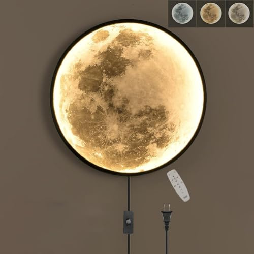 LOGT Mond LED Wandleuchte Innen Dimmbar mit Stecker Schalter Wandlampe