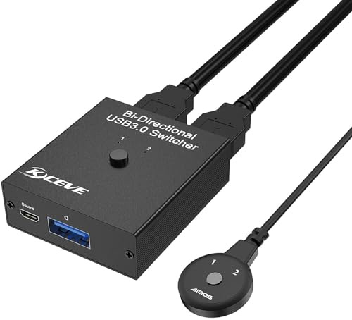 USB 3.0 Switch 1x2 oder 2x1 (Zweiwege), USB-Umschalter für 2 Computer, die 1 USB-Gerät für Maus, Tastatur, Scanner, Drucker usw. gemeinsam nutzen, Kunststoffgehäuse