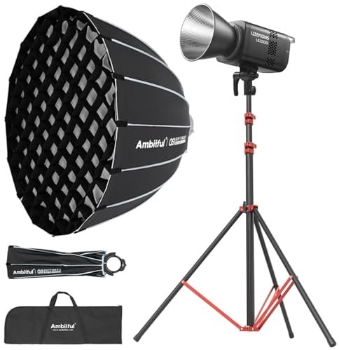 GODOX LE200Bi 220 W zweifarbiges COB-LED-Videolicht-Set mit 90 cm Schnellverschluss-Softbox, 280 cm Ständer, 2800 K-6500 K, CRI 98+, Bluetooth/DMX-Steuerung für Studio, YouTube-Filme, Schwarz, 1 Stück