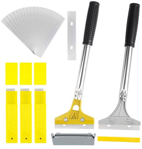 Koxtyzo Grattoir Vitre avec 30 Lames, Grattoir Peinture avec 30cm Long Manche et 10cm Lames en Acier Au Carbone, Grattoirs Plancha pour Papier Peint, Table de Cuisson, Carrelage, Colle
