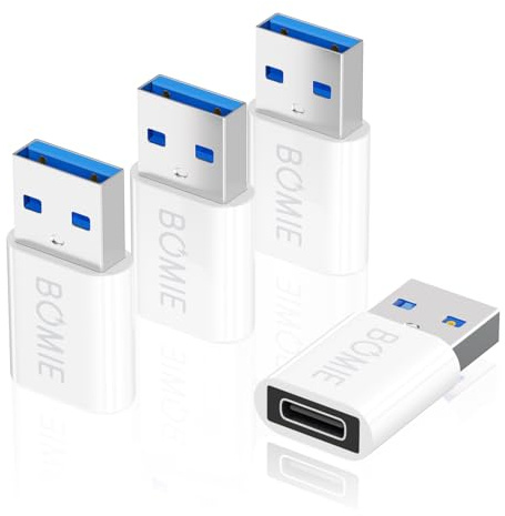 BOMIE USB to USB C Adapter 4 Pack,5Gbps USB C Female to USB-A Male Adaptor | 3A Fast Charging and Data Transfer Compatible with Phone 15/16/17 Pro Max,Pad Pro,G-alaxy,Smartphone,Laptop,Tablet