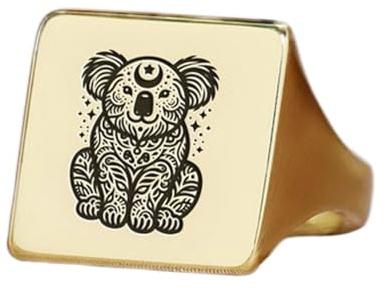 Bague koala carrée | Argent sterling 925 plaqué or | Bijou cadeau, chevalière style vintage, bijou hypoallergénique fait main | LK_PDR_01188