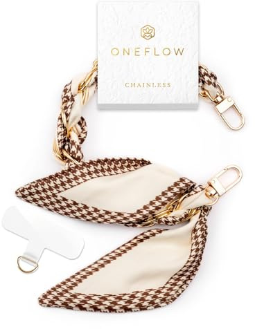 ONEFLOW Handyanhänger fürs Handgelenk, Universal Handykette kurz Handschlaufe, Scarf Handyband für Hüllen abnehmbar, Anhänger Kette mit Karabiner für alle Handys, Chainless Silk Liaison