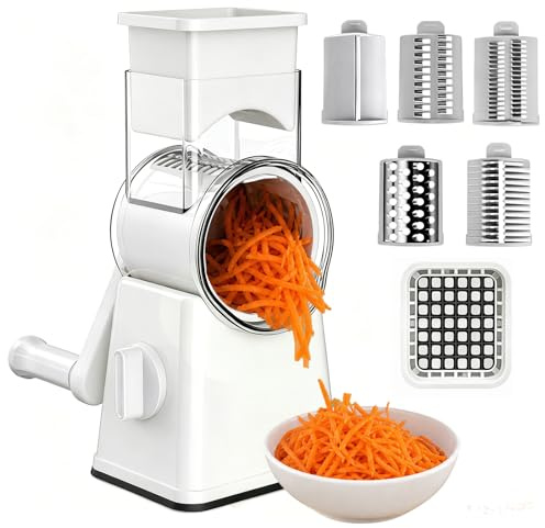 Rallador Vegetal Manual 6 en 1, Rallador Queso con Manivela, Cortador de Verduras Multifuncional, Corte Verduras para Patatas, Zanahorias, Queso
