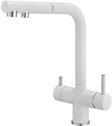 ZYCHSJXA Grifo de Cocina de 3 vías con Manguera extraíble, Grifo Giratorio, Filtro de Agua, grifos para Agua Potable, Mezclador de Fregadero Blanco.