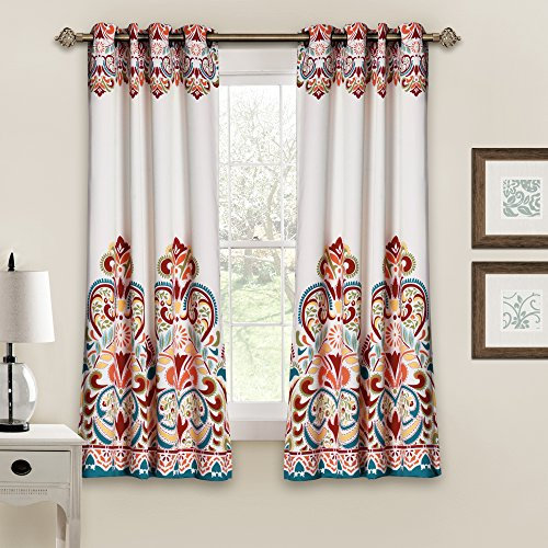 Lush Decor Clara Vorhänge, Paisleymuster, Damastdruck, Bohemian-Stil, Raumverdunkelung, Fensterpaneel-Set für Wohnzimmer, Esszimmer, Schlafzimmer (Paar), 132,1 cm B x 160 cm L, Türkis und Mandarine