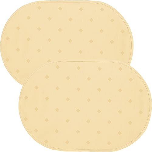Erwin Müller abwaschbares Tischset, Platzset 2er-Pack Neuss im Rautendesign Natur Größe oval: 35x50 cm - acrylversiegeltes Gewebe für leichtes Wischen