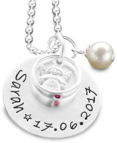 Taufkette Mädchen Silber Gravur Taufring GESEGNET ENGELCHEN Taufschmuck personalisiert Schutzengel Perle Name Datum