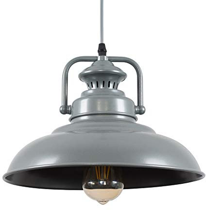 MiniSun | Industrial Style Satin Grey Metal Ceiling Pendant Light Fitting | Pendant Lights, Home Décor & Improvement Essential | Includes Bulb [2700K Warm White] | Includes Full Wired Fitting