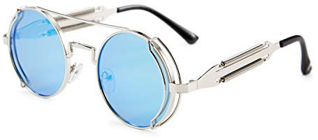 Karsaer Steampunk Sonnenbrille Retro Runde Hippie Metallrahmen Sonnenbrillen Vintage Festival Brille für Damen Herren mit UV-Schutz