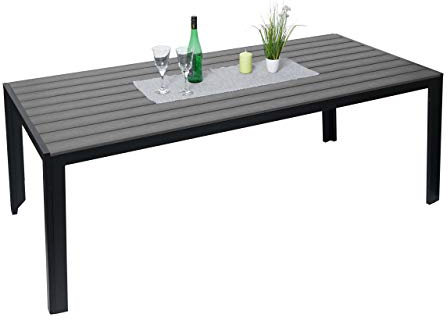 Mendler Gartentisch HWC-G12, Balkontisch Tisch, WPC Holzoptik Stahl 200x90cm - schwarz, Tischplatte grau