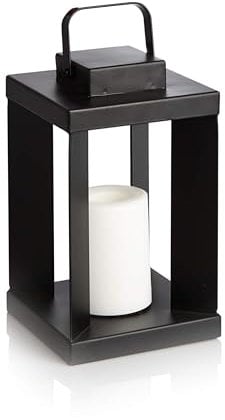 Alfresia Battery Operated Lantern – Indoor and Outdoor Lamp with Flickering Candle Effect, Garden Hanging Light, Weatherproof, Black, 25.5cm, Requires 2X AA Batteries