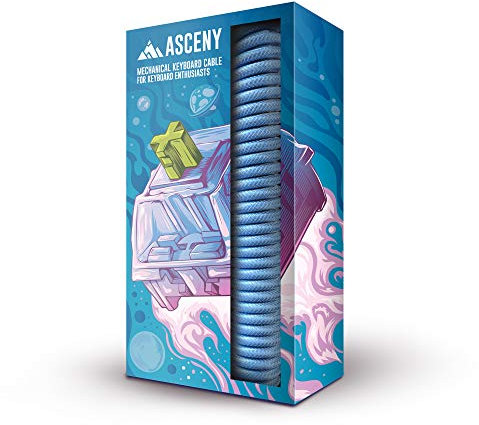 ASCENY Coiled & Double-Sleeve Mechanical Keyboard Cable for Type-C Mechanical Keyboards (Blue)