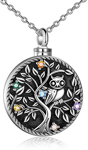 ONEFINITY Sterling Silver Owl Tree of Life Urn Necklace for Ashes Cremation Keepsake Always in My Heart Memory Jewellery Gift for Women