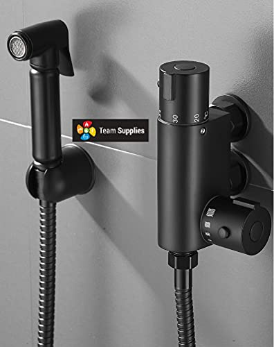 Team Supplies MATT Black Douche Bidet Shattaf Muslim Shower Spray Brass Thermostatic Kit Set