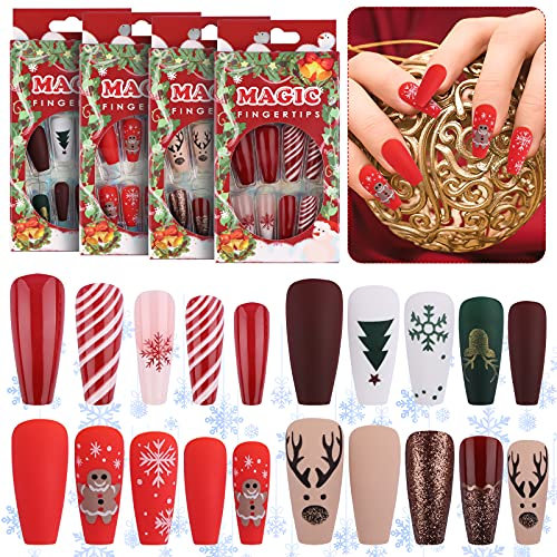 96 Pcs Cercueil De Noël Faux Ongles Faux Ongles, EBANKU Presse Acrylique Sur Les Ongles Couverture Complète Kits Décoration De Faux Ongles Avec 96 Pcs Ongles Adhésifs Pour Ongles