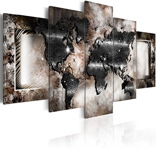 murando Akustikbild Abstrakt Weltkarte Bilder Akustikschaum Hochleistungsschallabsorber Schallschutz Leinwand 5 tlg Wandbild Raumakustik Schalldämmung Kontinente Ornament braun