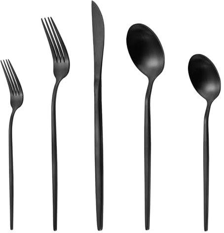 Matte Black Silverware Set for 8, LAZAHOME Stainless Steel Flatware Cutlery Set, 40-Piece Kitchen Utensil Set Include Spoons And Forks Set, Satin Polished Finished, Dishwasher Safe.