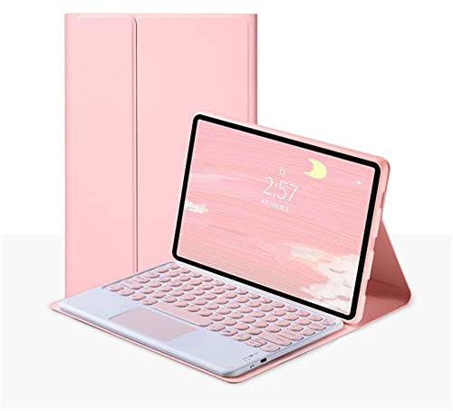 BAUBEY Keyboard Case for Fire HD 10 / Fire HD 10 Plus (11th Generation, 2021 Release), Lightweight Slim Cover with Touchpad Cute Round Key, Color Keyboard Detachable Touch Keyboard (Pink)