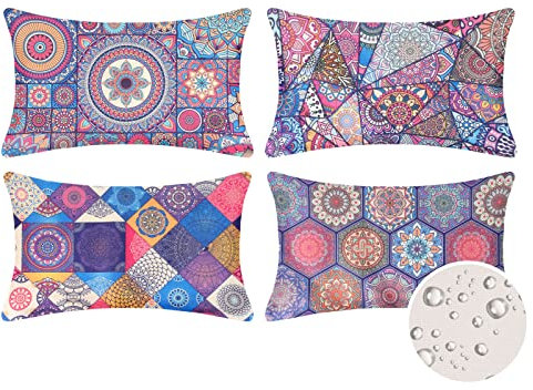 Velvhom Wasserdicht Kissenbezug Baumwolle Leinen 30x 50 cm Taille Kopfkissenbezug Sofakissen Retro Mandala Kissenhülle für Zuhause Sofa Outdoor Garten Wohnzimmer Schlafzimmer,12x20Inch Purple