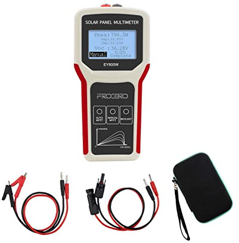FROGBRO Tester per pannello solare fotovoltaico multimetro con display LCD ultra trasparente, strumento Smart MPPT per la ricerca di errori in caso di tensione a vuoto per test PV solari (EL 800W)