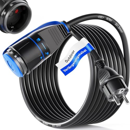 hb-digital 15m Verlängerungskabel Stromkabel mit Verriegelungssystem für den Außenbereich, 250V / 16A, 3500W, HO7RN-F 1,5mm², IP44, Schutzkontakt Buchse und Stecker – Schwarz