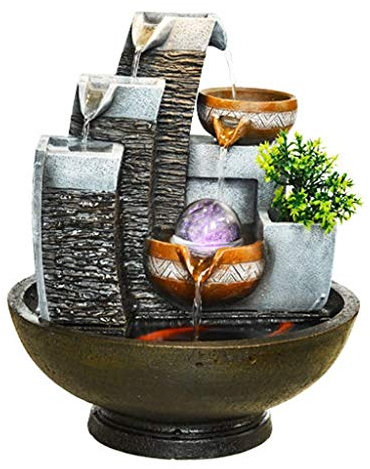 Desktop Water Feature/Tabletop Water Fountain Indoor Soothing Fountain Three-story Desktop Waterfall Soothing Water Sound Automatic Pump And Rotating Beads Can Feed Small Fish And Plants Mini Waterfal