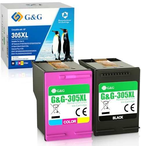 G&G 305 XL Patronen Kompatibel mit HP 305 Druckerpatronen für HP Deskjet 2710 2720 2720e 4120e 4130 Envy 6010 6020 6030 Envy Pro 6420 6432 (Schwarz, Farbe)