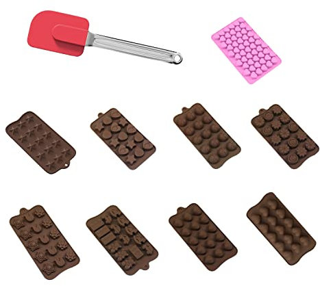INTIRILIFE 10-teiliges Backformen Set mit verschiedene Silikon Pralinenformen und mit Spatel - Formengrößen zwischen 21 x 10 cm - Anti-Haft Förmchen zum Backen und Herstellen von Desserts Pralinen