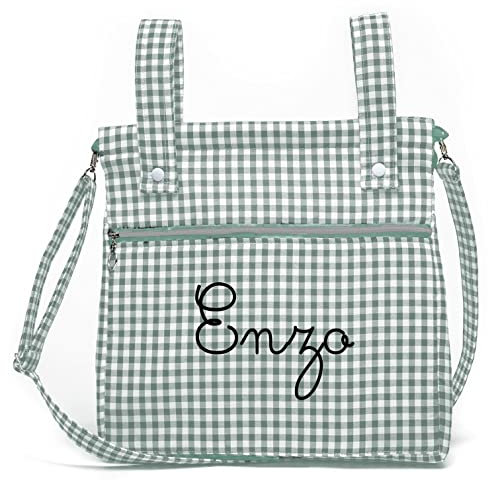 Personifizierte Baumwolle Geruit Einkaufstasche für Kinderwagen - Kinderwagentasche - Kinderwagen Organizer Tasche Brotkasten - Mint - Nenel