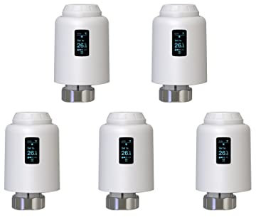5 Stück Zigbee WiFi Smart Heizkörperthermostat Elektronisch - Smart Programmierbares WLAN Erweiterbares Heizkörperthermostatventil - Thermostat heizung Digital - Kompatibel für Google-Home und AIexa