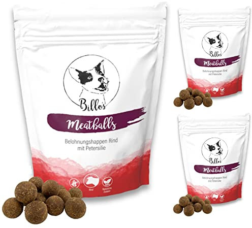 Meatballs Rind Petersilie Hundeleckerli Getreidefrei Weich Natürlich - Hundesnack Leckereien Trainingsleckerli Snacks Große Hunde Leckerlis - Dog Treats | Billos 19mm 3er-Pack (3X 150g = 450g)