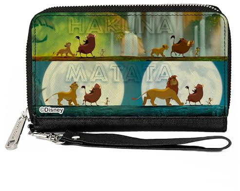 Buckle-Down Disney Geldbörse Zip Around König der Löwen Hakuna Matata Simba Pumbaa Timon Growing Up Posen Vegan Leder, Grün , 7.5x4.5, Casual