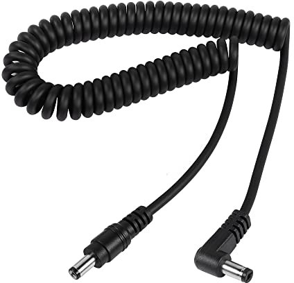 RIIEYOCA Cavo di alimentazione a spirale CC 5,5 mm x 2,1 mm, cavo adattatore di alimentazione a 90 gradi CC 5,5 mm x 2,1 mm da maschio a spina maschio diritta, allungato fino a 1,5 m