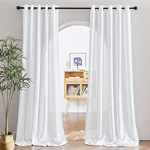 PONY DANCE White Voile Curtains 90 Drop Pair - Linen Look Voile Panels Extra Wide for Living Room/Bedroom/Patio Door, Eyelet Top Window Net Curtain 2 Panels, 66 Inches Wide Each Panel, Set of 2